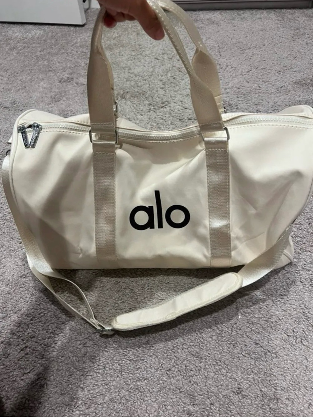 ALO Yoga Cream Travel Duffel Bag with Black Logo
